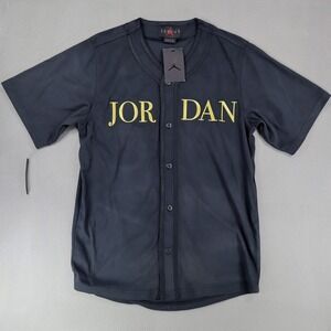 NIKE AIR JORDAN Baseball Jersey Remastered Top Embroidered Logo‎ Black Gold XS